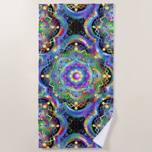 Mandala Universe Psychedelic Colors Beach Towel