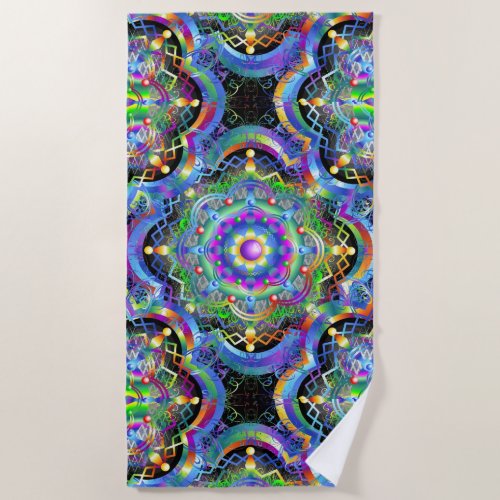 Mandala Universe Psychedelic Colors Beach Towel