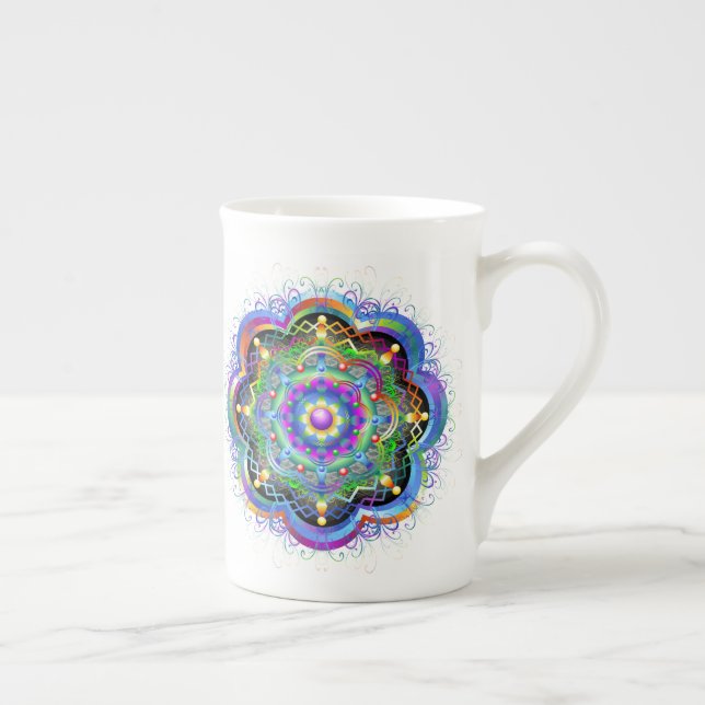 Mandala Universe Psychedelic Colors Bone China Mug (Right)