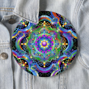 Mandala Universe Psychedelic Colors Button