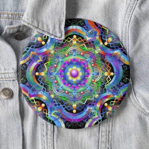 Mandala Universe Psychedelic Colors Button