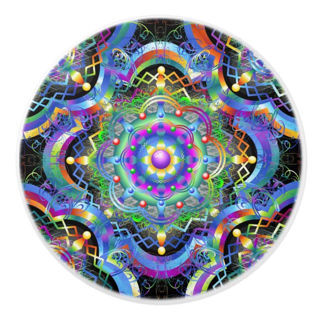 Mandala Universe Psychedelic Colors Ceramic Knob (Front)