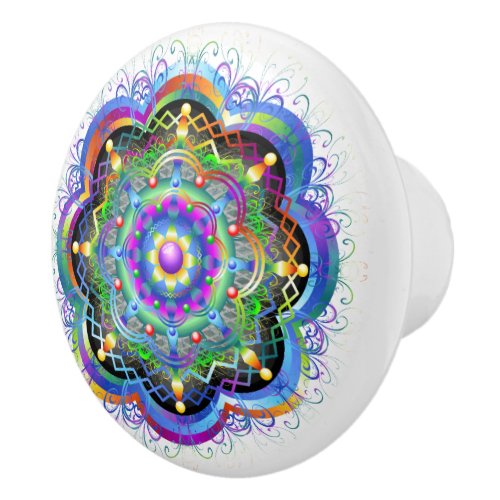 Mandala Universe Psychedelic Colors Ceramic Knob