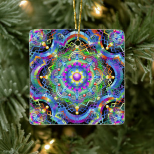 Mandala Universe Psychedelic Colors Ceramic Ornament