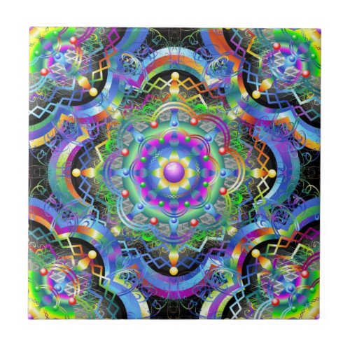 Mandala Universe Psychedelic Colors Ceramic Tile
