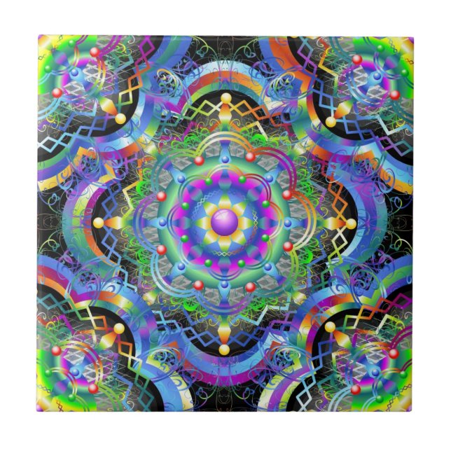 Mandala Universe Psychedelic Colors Ceramic Tile (Front)