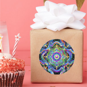 Mandala Universe Psychedelic Colors Classic Round Sticker