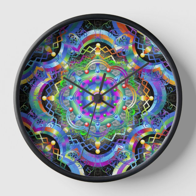 Mandala Universe Psychedelic Colors Clock (Front)
