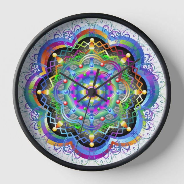 Mandala Universe Psychedelic Colors Clock (Front)