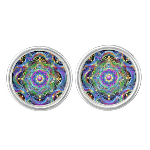 Mandala Universe Psychedelic Colors Cufflinks