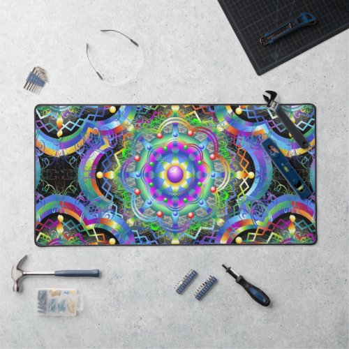 Mandala Universe Psychedelic Colors Desk Mat