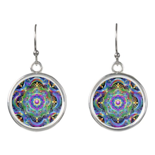 Mandala Universe Psychedelic Colors Earrings