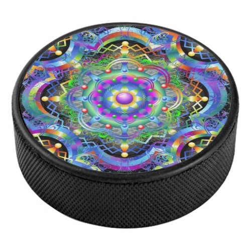 Mandala Universe Psychedelic Colors Hockey Puck
