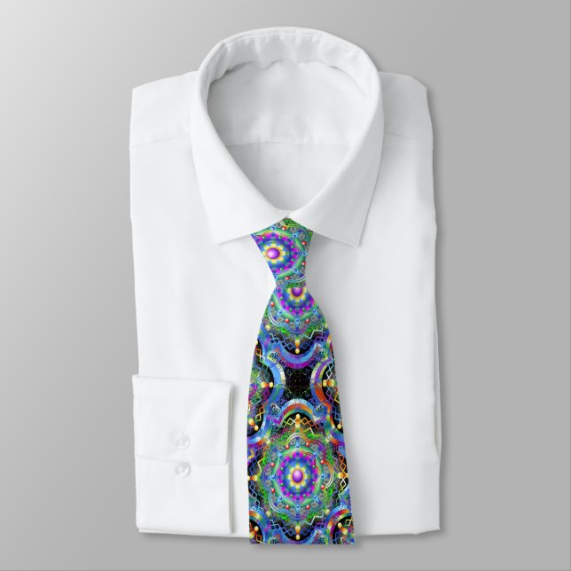 Mandala Universe Psychedelic Colors Neck Tie (Tied)