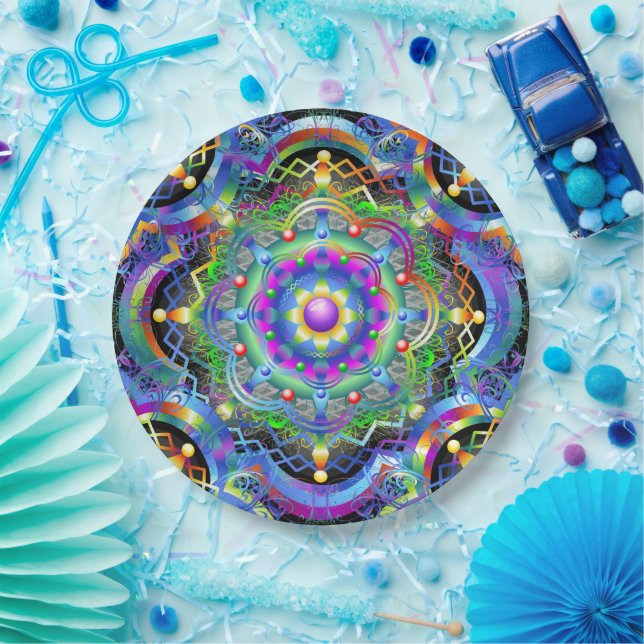 Mandala Universe Psychedelic Colors Paper Plates (Party)