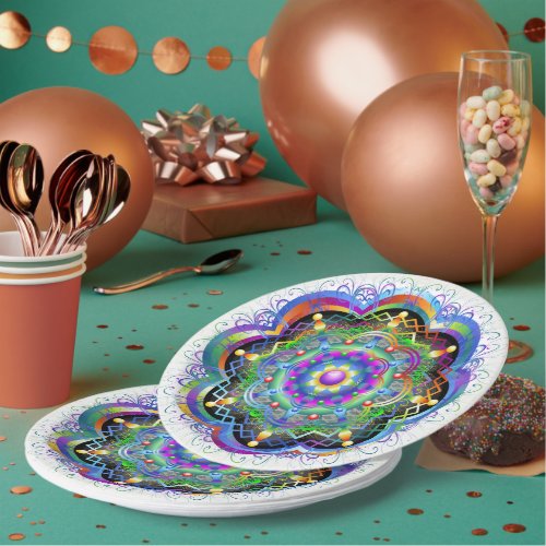 Mandala Universe Psychedelic Colors Paper Plates