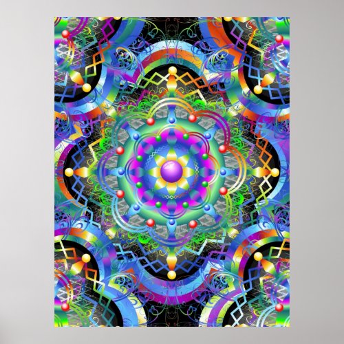Mandala Universe Psychedelic Colors Poster