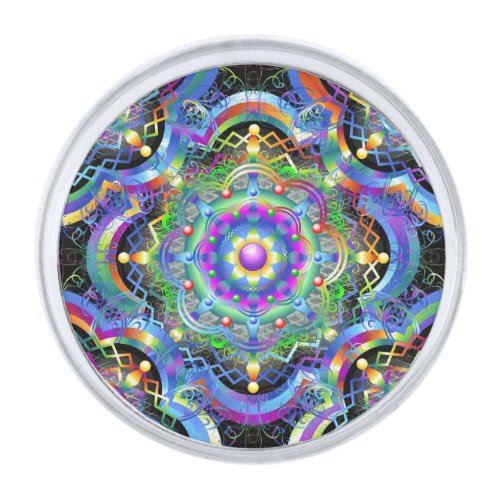 Mandala Universe Psychedelic Colors Silver Finish Lapel Pin
