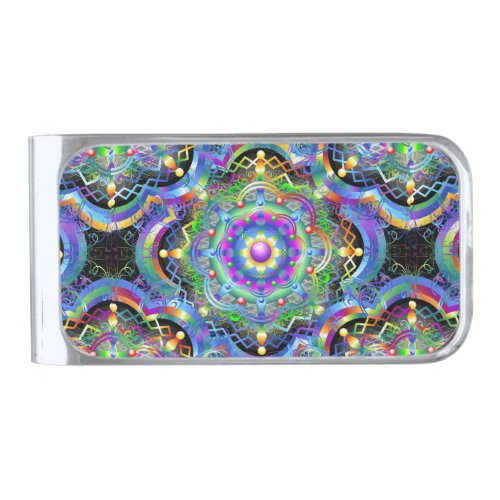 Mandala Universe Psychedelic Colors Silver Finish Money Clip