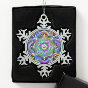 Mandala Universe Psychedelic Colors Snowflake Pewter Christmas Ornament