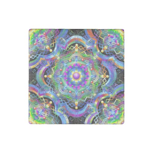 Mandala Universe Psychedelic Colors Stone Magnet