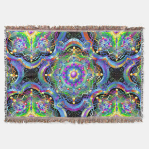 Mandala Universe Psychedelic Colors Throw Blanket