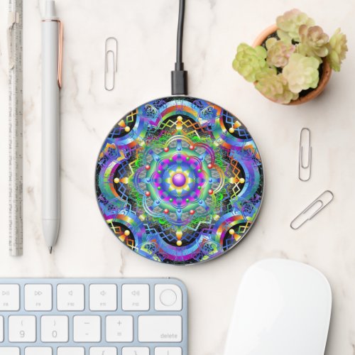 Mandala Universe Psychedelic Colors Wireless Charger