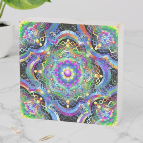 Mandala Universe Psychedelic Colors Wooden Box Sign