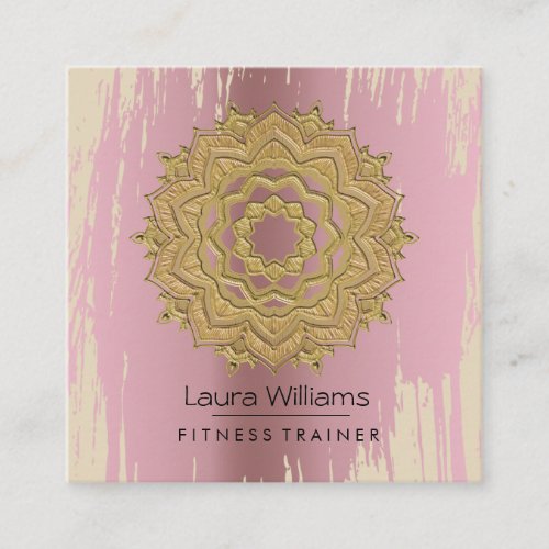 Mandala Vintage Lotus Rose Gold Yoga Instructor Square Business Card