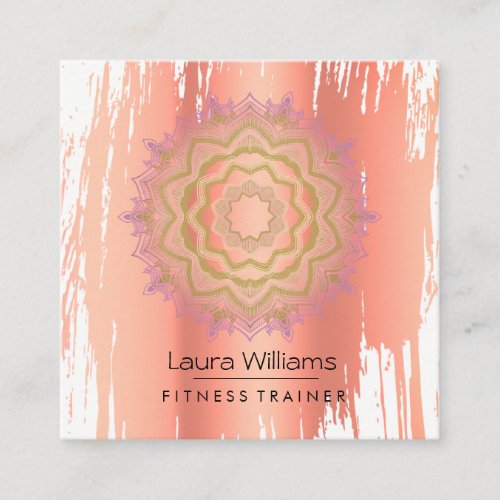 Mandala Vintage Lotus Rose Gold Yoga Instructor Square Business Card