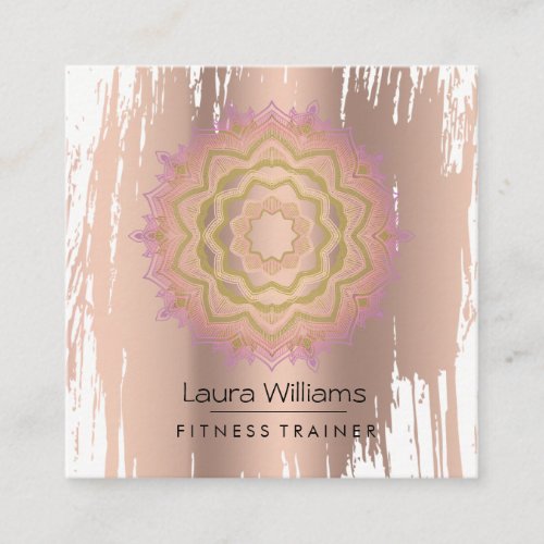 Mandala Vintage Lotus Rose Gold Yoga Instructor Square Business Card