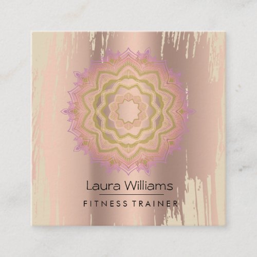 Mandala Vintage Lotus Rose Gold Yoga Instructor Square Business Card