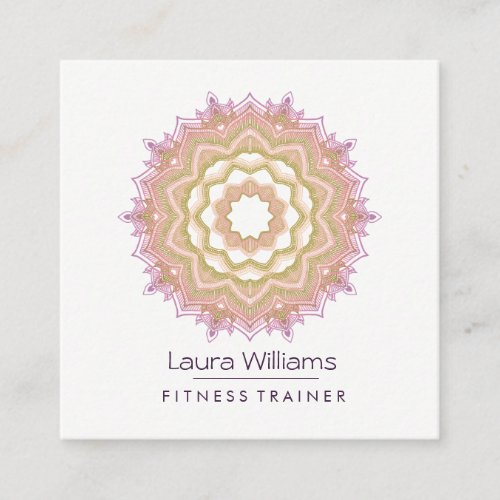 Mandala Vintage Lotus Rose Gold Yoga Instructor Square Business Card