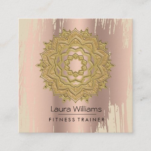 Mandala Vintage Lotus Rose Gold Yoga Instructor Square Business Card