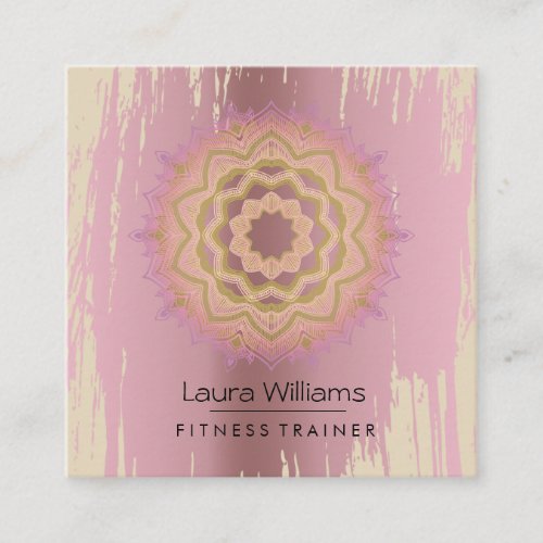 Mandala Vintage Lotus Rose Gold Yoga Instructor Square Business Card