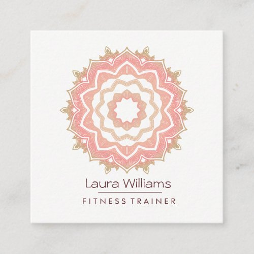 Mandala Vintage Lotus Rose Gold Yoga Instructor Square Business Card