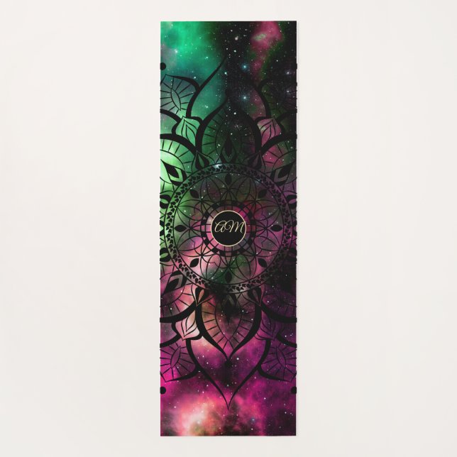 Mandala Watercolor Nebula Initials Yoga Mat (Back)