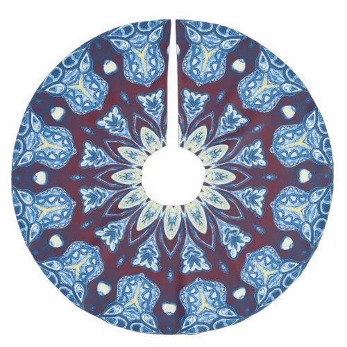 Mandala Watercolor Symmetrical Vintage Design Brushed Polyester Tree Skirt