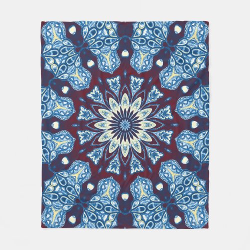 Mandala Watercolor Symmetrical Vintage Design Fleece Blanket