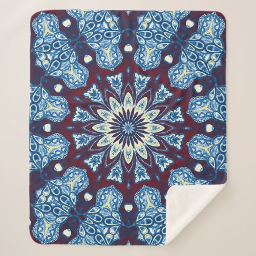 Mandala Watercolor Symmetrical Vintage Design Sherpa Blanket