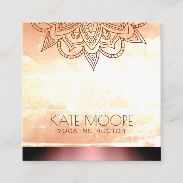 Mandala Weathered Rose Gold Metallic Square Business Card (Front)