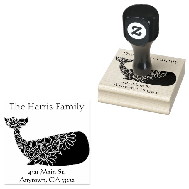 Mandala Whale Silhouette Personalized Rubber Stamp (Stamped)