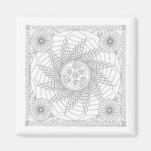 Mandala Wheel in Black and White - Coloring Card N Magnet
