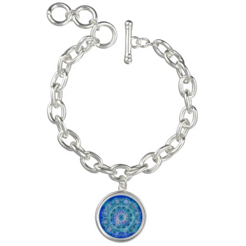 Mandala White Outline blue Watercolor _  Bracelet