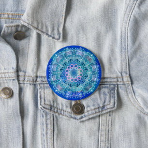 Mandala White Outline blue Watercolor - Button