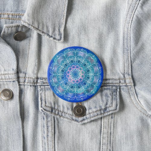 Mandala White Outline blue Watercolor _  Button
