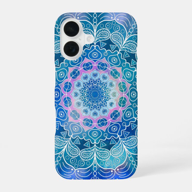 Mandala White Outline blue Watercolor -  iPhone Case (Back)