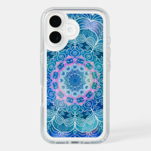 Mandala White Outline blue Watercolor - iPhone 16 Case