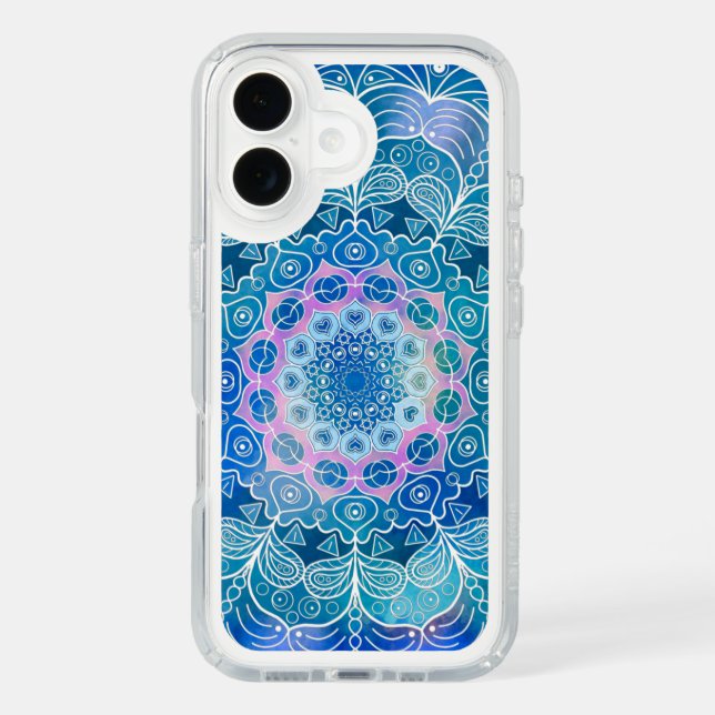 Mandala White Outline blue Watercolor -  Speck iPhone Case (Front)