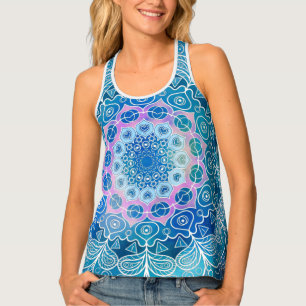 Mandala White Outline blue Watercolor - Tank Top